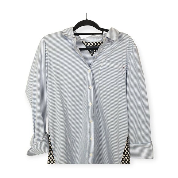 Tommy Hilfiger Striped and  Floral Print Collared T-Shirt Dress L Modern Casual - Picture 3 of 9